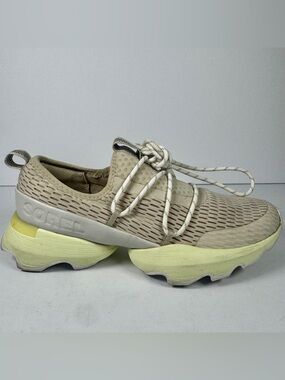 Sorel Wmn Kinetic Impact Lace Sneakers in Dark Stone/Moonstone Lime Beige Sz 7